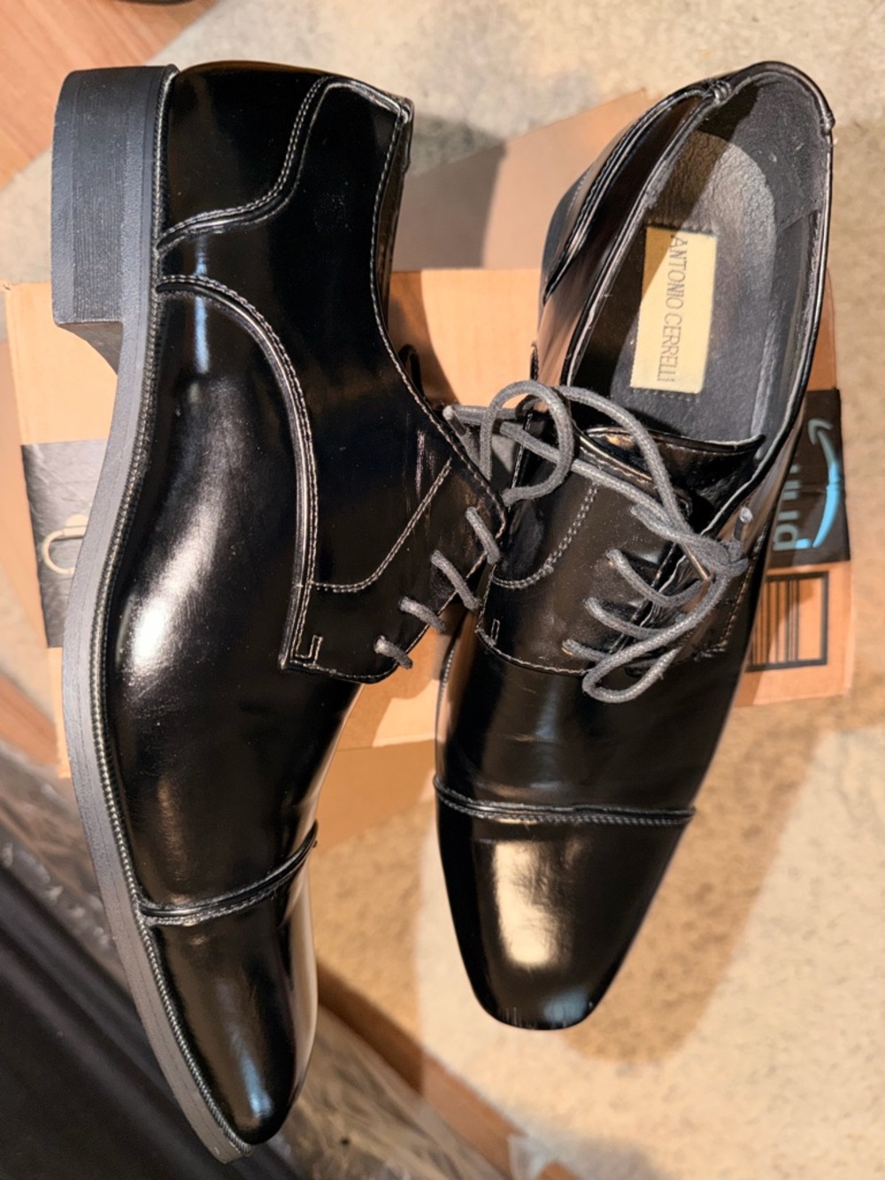 Men's Black Leather Cap-Toe Derby Shoes